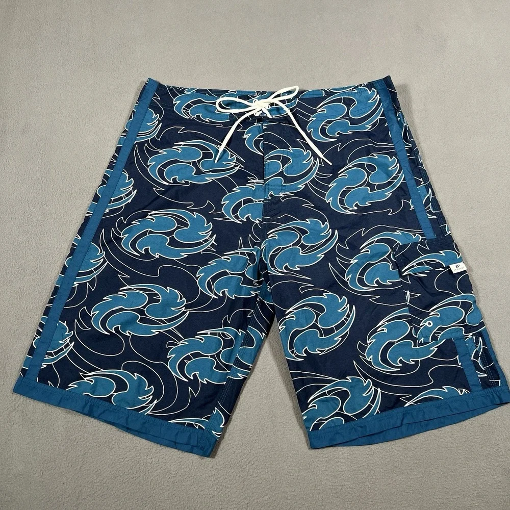 Nike Board Shorts Mens 36 Blue Swirls Vintage Y2K AOP All Over Print Swim Trunks